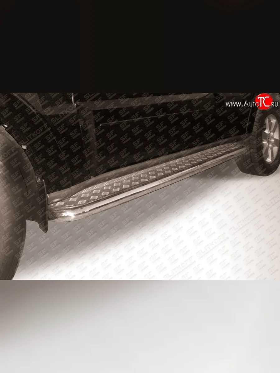 Широкая защита порогов с трубой диаметром 57 мм Slitkoff Mitsubishi Pajero 4 V90 дорестайлинг (2006-2011)  в Воронеже Воронежской области