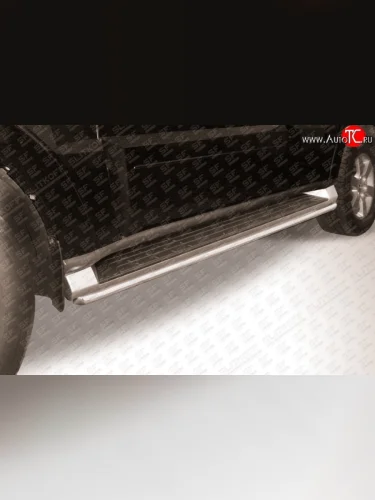 Защита штатных порогов из круглой трубы диаметром 42 мм Slitkoff (Нержавейка) Mitsubishi Pajero  4 V90 (2006-2015) дорестайлинг, 1-ый рестайлинг