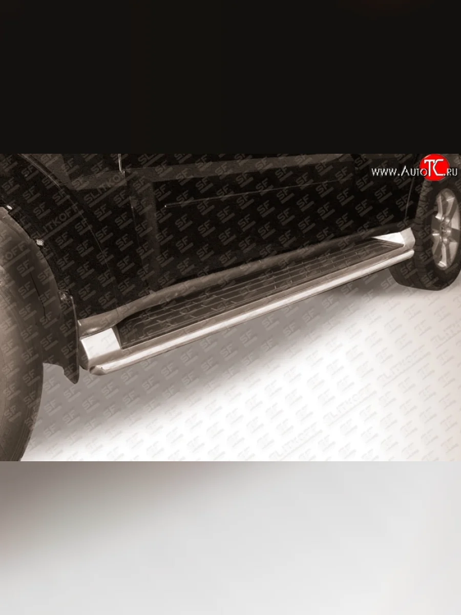 Защита штатных порогов из круглой трубы диаметром 42 мм Slitkoff Mitsubishi Pajero 4 V90 дорестайлинг (2006-2011) (Нержавейка, Полированная)  в Самаре Самарской области