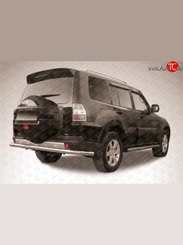 Защита заднего бампера из длинной трубы диаметром 76 мм Slitkoff (Нержавейка) Mitsubishi Pajero 4 V90 дорестайлинг (2006-2011)