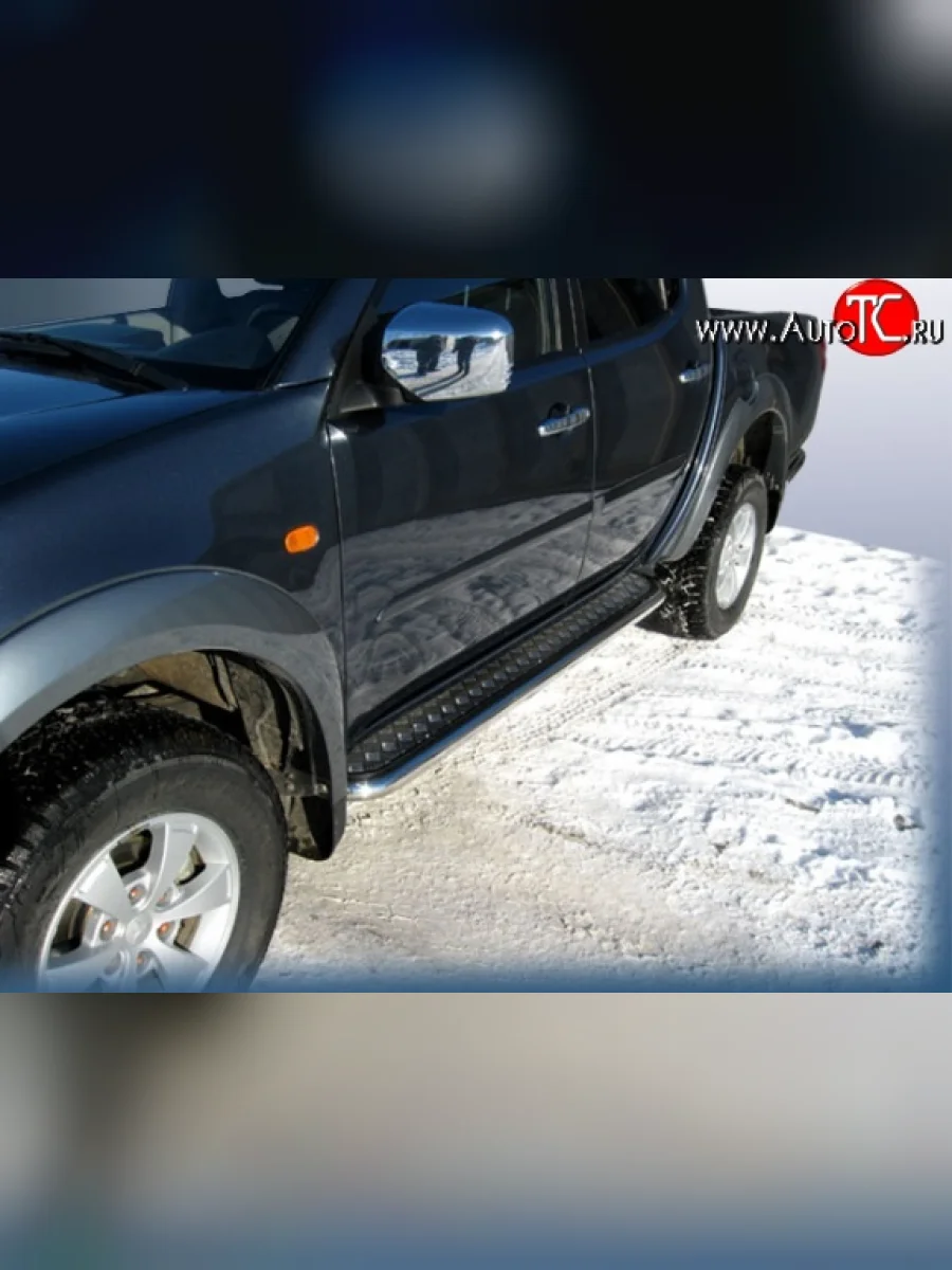 Широкая защита порогов с трубой диаметром 57 мм Slitkoff  Mitsubishi L200 (2006-2022) 4, 5 KK,KL  с доставкой в г. Керчь