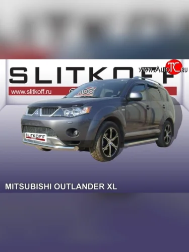 Одинарная защита переднего бампера диаметром 76 мм Slitkoff (Нержавейка) Mitsubishi Outlander  XL (2005-2009) (CW)  дорестайлинг