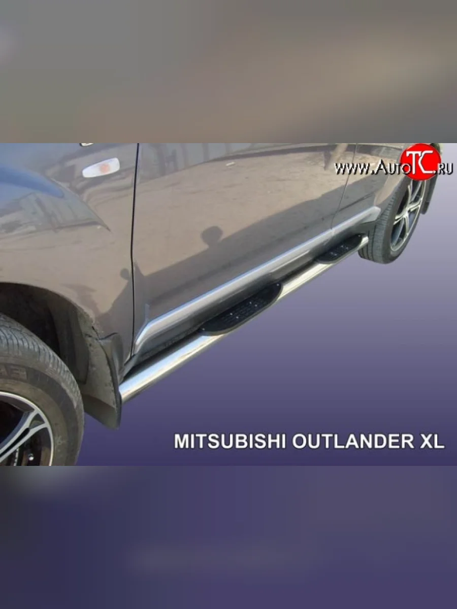 Защита порогов из трубы d76 мм с пластиковыми вставками для ног Slitkoff Mitsubishi Outlander XL (CW)  дорестайлинг (2005-2009) (Нержавейка, Полированная)  в Керчи Республика Крым