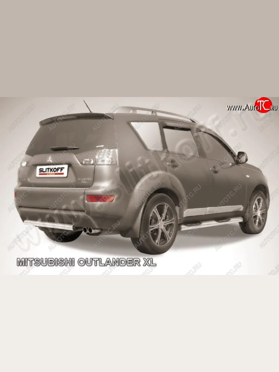 Защита заднего бампера из короткой трубы диаметром 57 мм Slitkoff Mitsubishi Outlander XL (CW)  дорестайлинг (2005-2009) (Нержавейка, Полированная)  с доставкой в г. Керчь