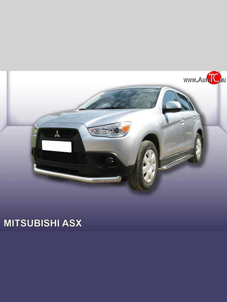 Одинарная защита переднего бампера диаметром 76 мм Slitkoff Mitsubishi ASX дорестайлинг (2010-2012) (Нержавейка, Полированная)  в Керчи Республика Крым