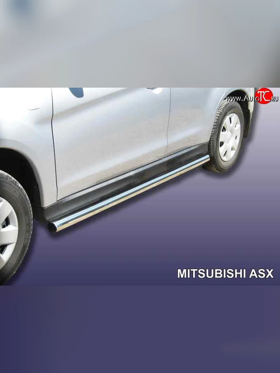 Защита порогов из круглой трубы диаметром 57 мм Slitkoff Mitsubishi ASX дорестайлинг (2010-2012) (Нержавейка, Полированная)  в Керчи Республика Крым