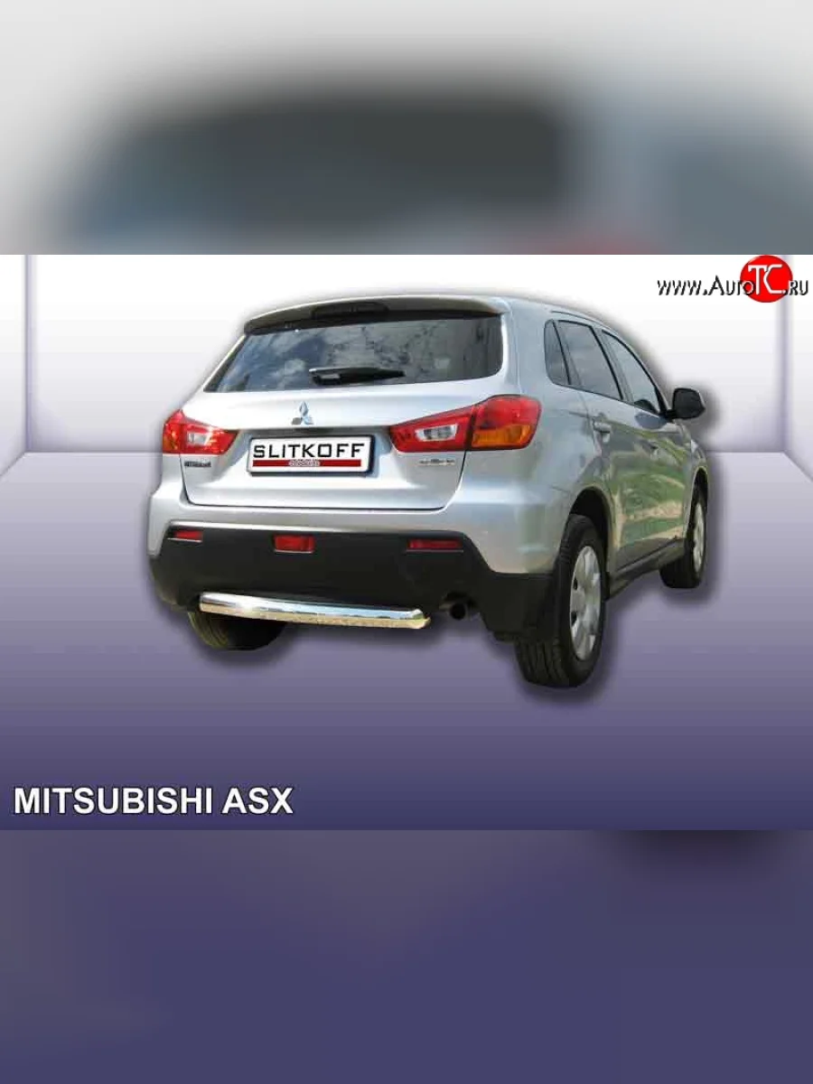 Защита заднего бампера из короткой трубы диаметром 76 мм Slitkoff Mitsubishi ASX дорестайлинг (2010-2012) (Нержавейка, Полированная)  в Воронеже Воронежской области