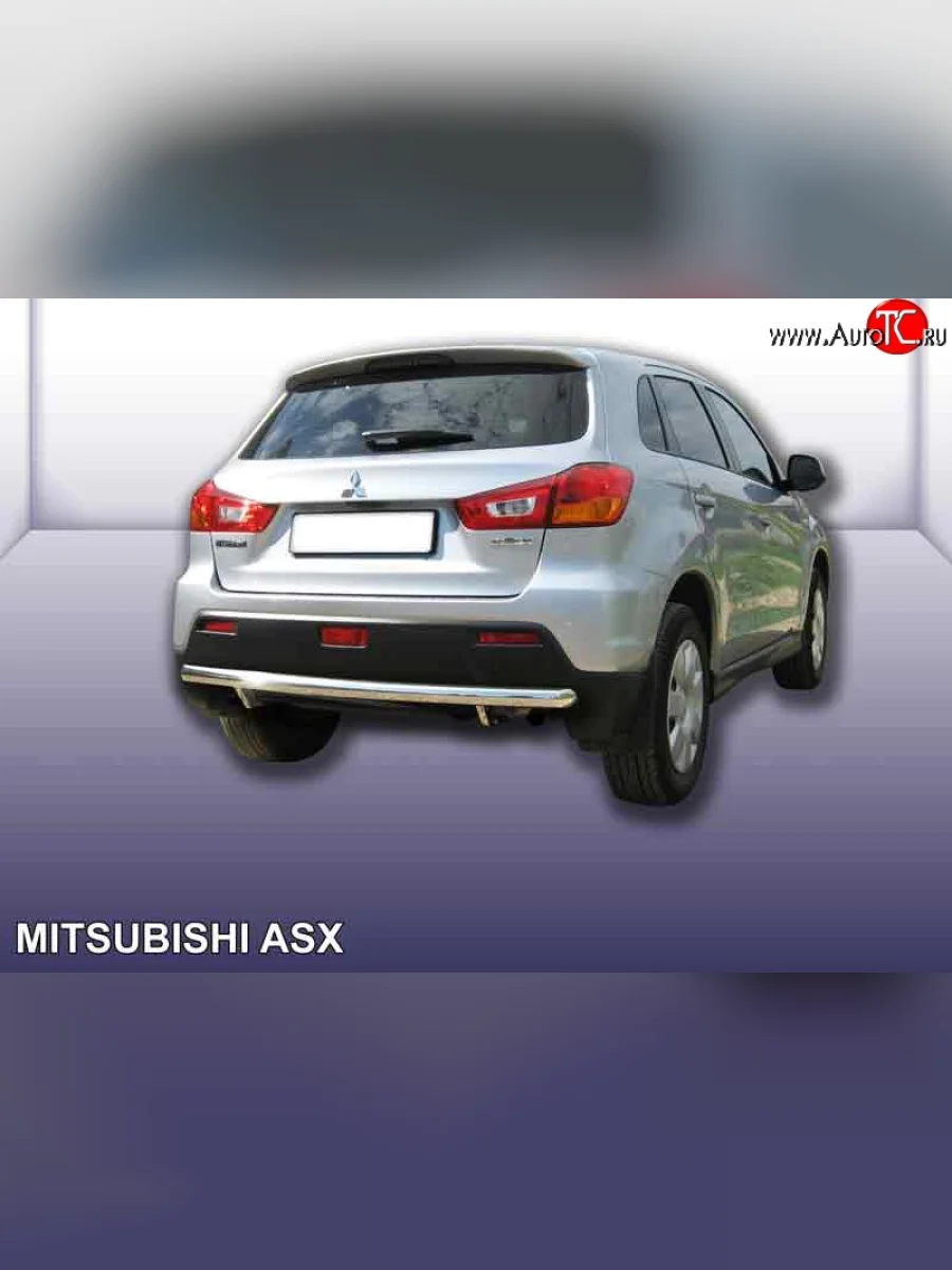 Защита заднего бампера из длинной трубы диаметром 57 мм Slitkoff Mitsubishi ASX дорестайлинг (2010-2012) (Нержавейка, Полированная)  в Перми Пермском крае