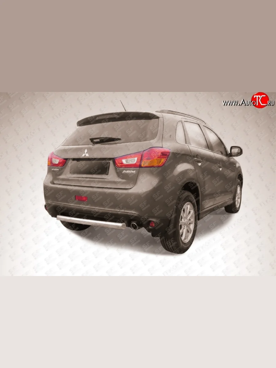 Защита заднего бампера из короткой трубы диаметром 76 мм Slitkoff Mitsubishi ASX 1-ый рестайлинг (2013-2016) (Нержавейка, Полированная)  в Самаре Самарской области
