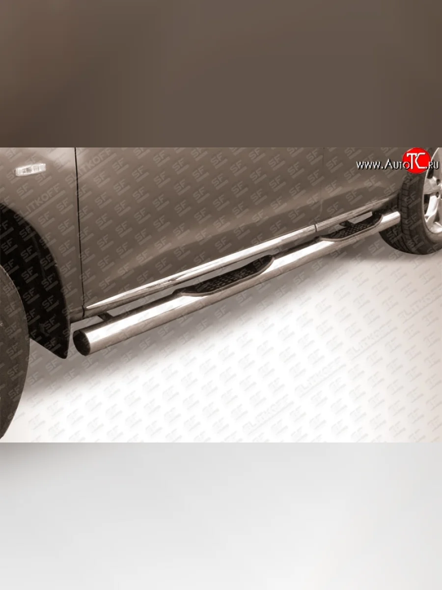 Защита порогов из трубы d76 мм с пластиковыми вставками для ног Slitkoff Nissan Murano 2 Z51 рестайлинг (2010-2016) (Нержавейка, Полированная)  в Самаре Самарской области
