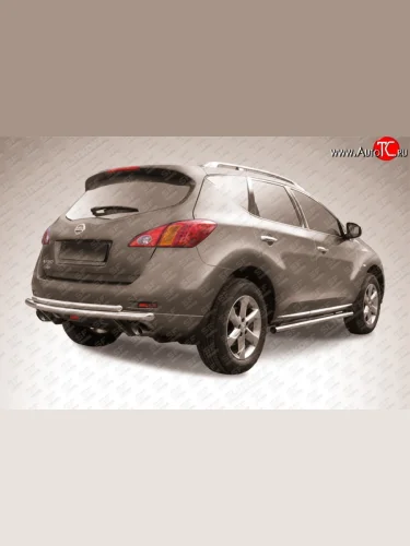 Двойная защита заднего бампера из двух труб диаметром 57 и 42 мм Slitkoff (Нержавейка) Nissan Murano  2 Z51 (2010-2016) рестайлинг