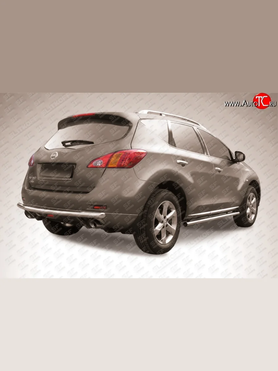 Одинарная защита заднего бампера из трубы диаметром 57 мм Slitkoff  Nissan Murano (2010-2016) 2 Z51 (Нержавейка, Полированная)  в Керчи Республика Крым
