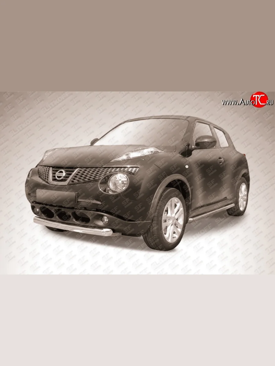 Защита переднего бампера из короткой трубы диаметром 76 мм Slitkoff Nissan Juke 1 YF15 дорестайлинг (2010-2014) (2WD)  В Кинешме Ивановской области