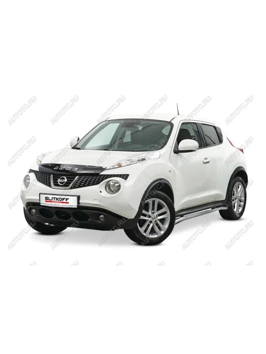 Защита порогов d42 с гибами Slitkoff Nissan Juke 1 YF15 дорестайлинг (2010-2014) (нержавейка полированная)  с доставкой в г. Керчь