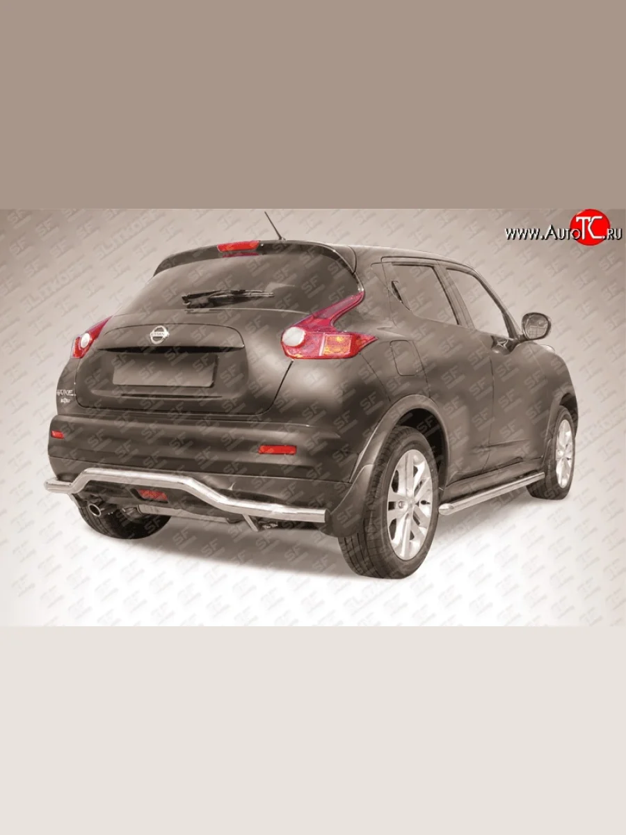 Фигурная защита заднего бампера диаметром 57 мм Slitkoff Nissan Juke 1 YF15 дорестайлинг (2010-2014) (2WD)  в Воронеже Воронежской области