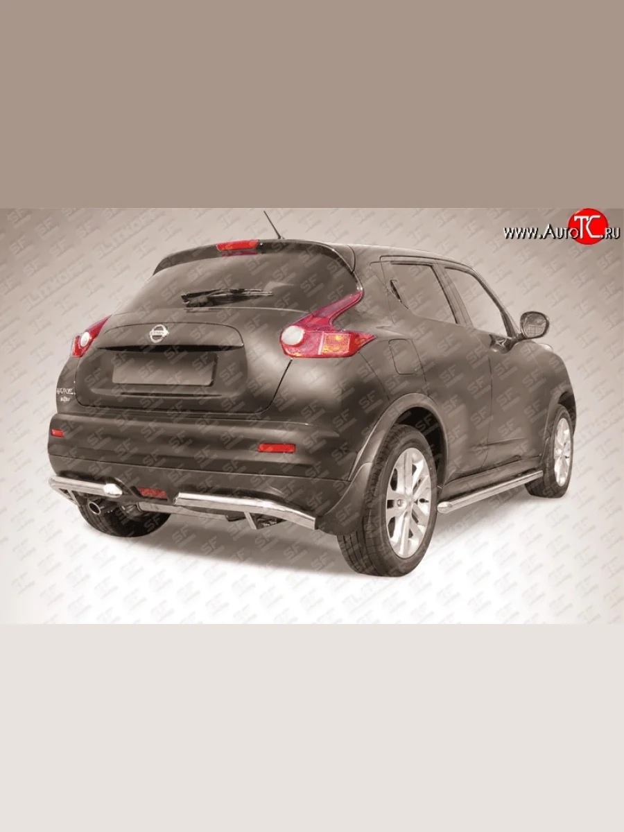Защита заднего бампера из двух боковых уголков диаметром 57 мм Slitkoff  Nissan Juke (2010-2014) 1 YF15 (2WD)  в Самаре Самарской области