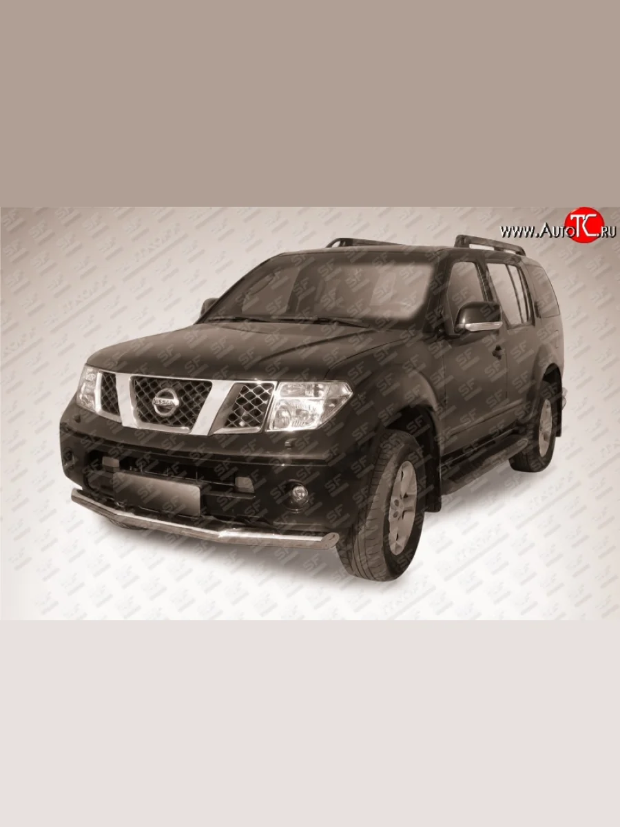 Одинарная защита переднего бампера из трубы диаметром 76 мм Slitkoff  Nissan Pathfinder (2004-2007) R51 (Нержавейка, Полированная)  в Керчи Республика Крым