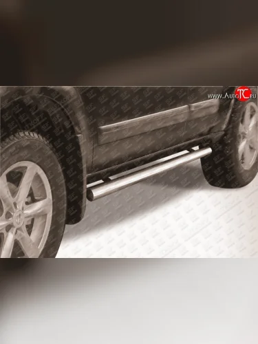 Защита порогов из круглой трубы диаметром 76 мм Slitkoff (Нержавейка) Nissan Pathfinder R51 дорестайлинг (2004-2007)
