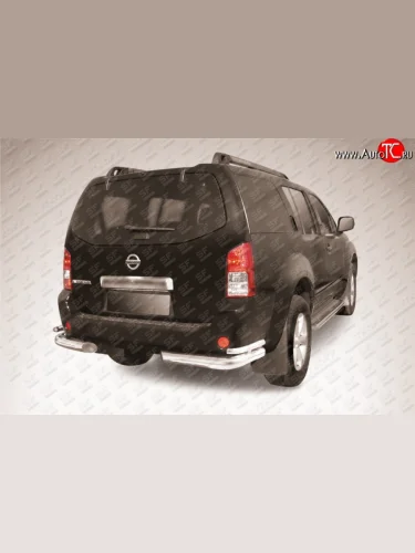 Защита заднего бампера из двойных боковых уголков с диаметром труб 76 и 42 мм Slitkoff (Нержавейка) Nissan Pathfinder  R51 (2004-2007) дорестайлинг