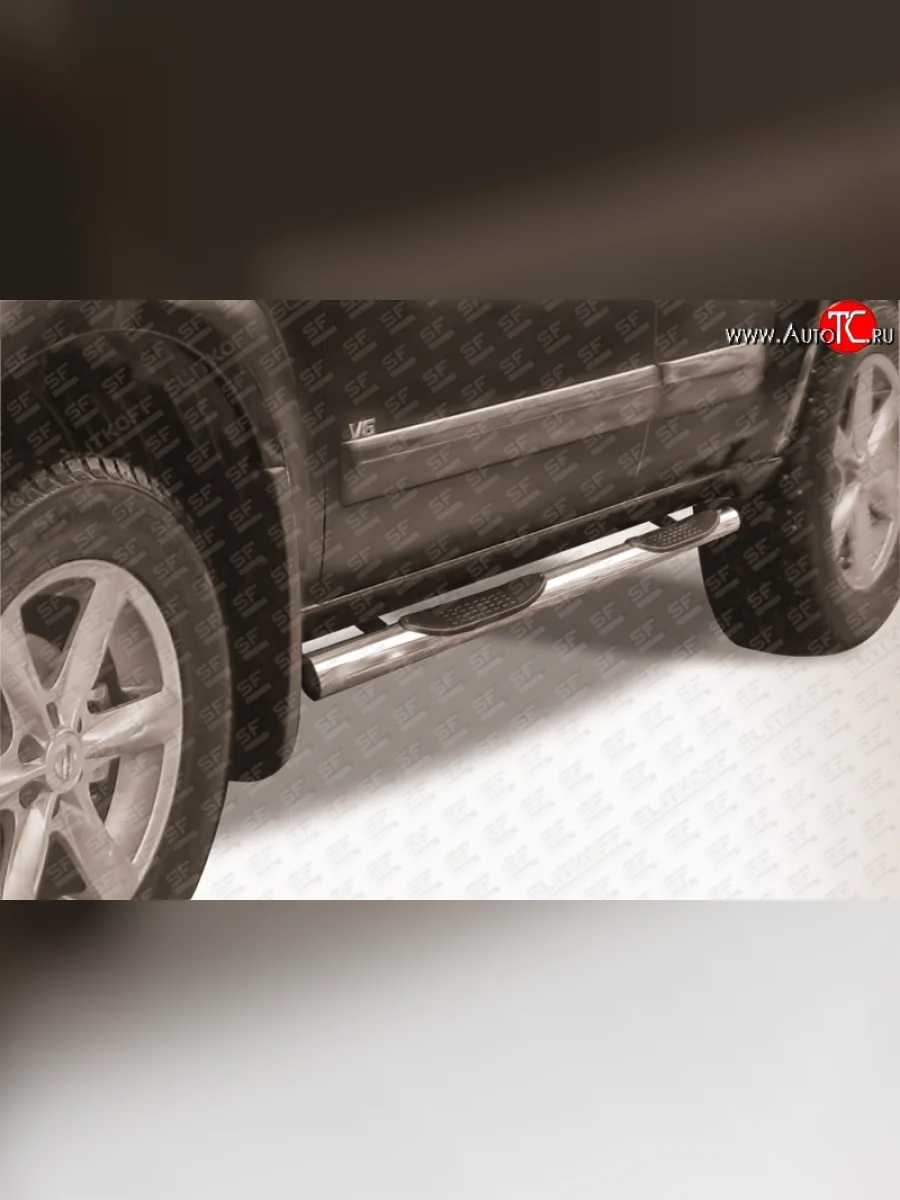 Защита порогов из трубы d76 мм с пластиковыми вставками для ног Slitkoff Nissan Pathfinder R51 рестайлинг (2009-2014) (Нержавейка, Полированная)  с доставкой в г. Пермь