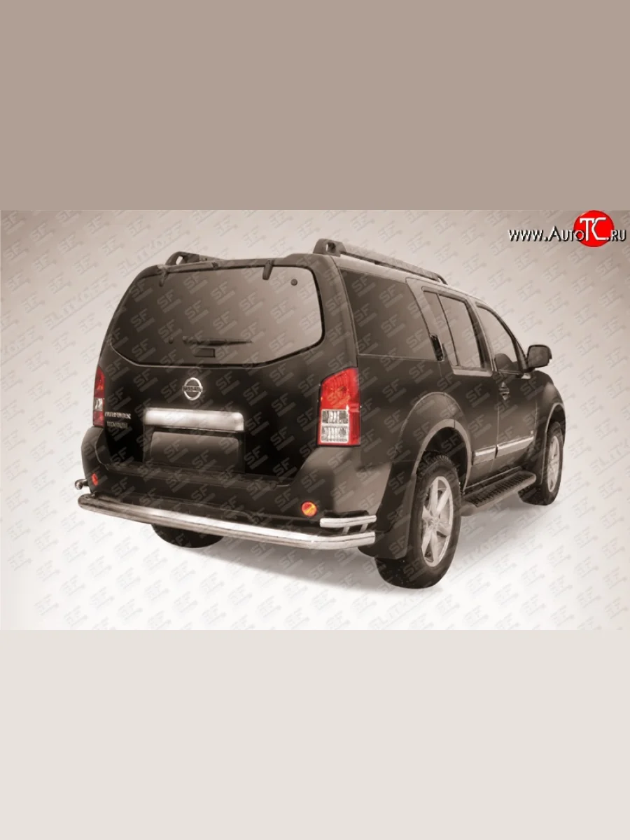 Двойная защита заднего бампера из трёх труб диаметром 76 и 42 мм Slitkoff  Nissan Pathfinder (2009-2014) R51 (Нержавейка, Полированная)  с доставкой в г. Пермь