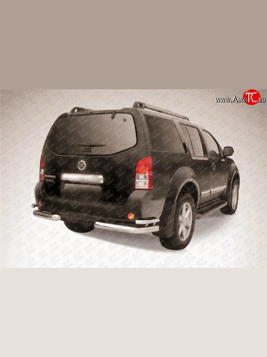Защита заднего бампера из двойных боковых уголков с диаметром труб 76 и 42 мм Slitkoff Nissan Pathfinder R51 рестайлинг (2009-2014) (Нержавейка, Полированная)  с доставкой в г. Керчь