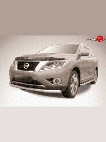 Одинарная защита переднего бампера диаметром 76 мм Slitkoff (Нержавейка) Nissan Pathfinder R52 дорестайлинг (2012-2017)
