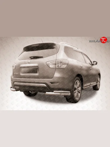 Защита заднего бампера из двойных боковых уголков с диаметром труб 76 и 42 мм Slitkoff (Нержавейка) Nissan Pathfinder  R52 (2012-2017) дорестайлинг