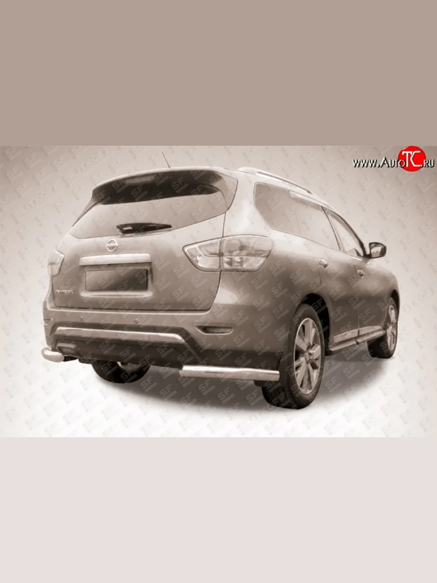 Защита заднего бампера из двух боковых уголков диаметром 76 мм Slitkoff  Nissan Pathfinder (2012-2017) R52 (Нержавейка, Полированная)  с доставкой в г. Керчь