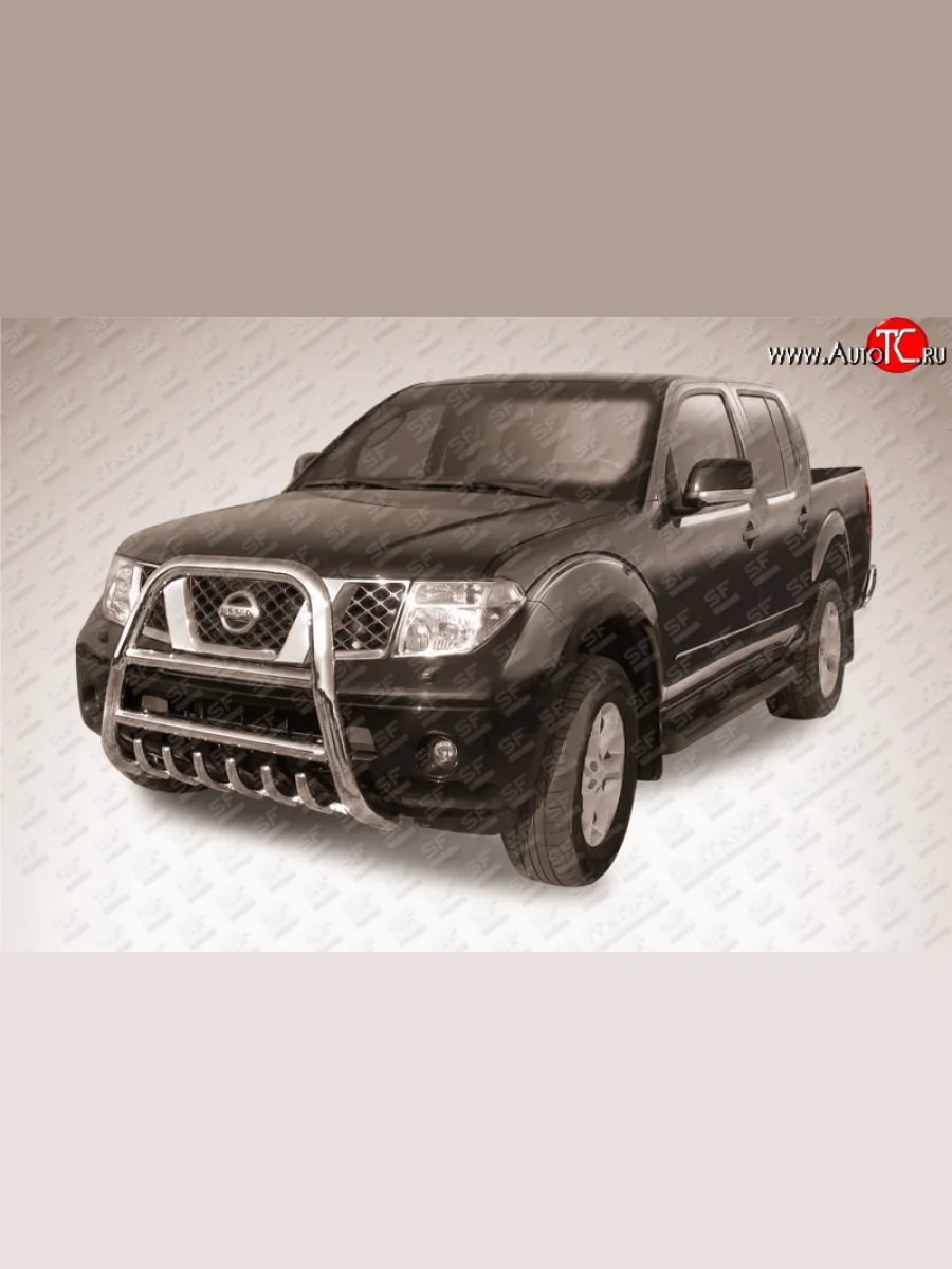 Усиленная высокая защита переднего бампера с защитой картера из трубы диаметром 76 мм Slitkoff Nissan Navara 2 D40 дорестайлинг (2004-2010)  в Керчи Республика Крым