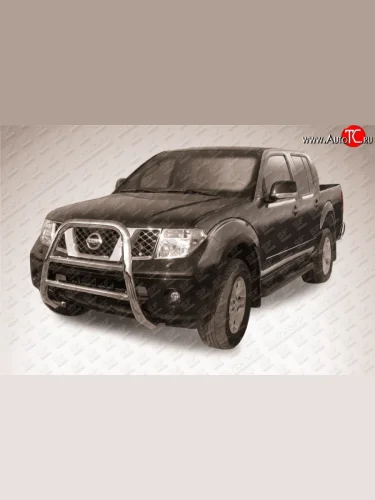 Усиленная высокая защита переднего бампера из трубы диаметром 76 мм Slitkoff (Нержавейка) Nissan Navara  2 D40 (2004-2010) дорестайлинг