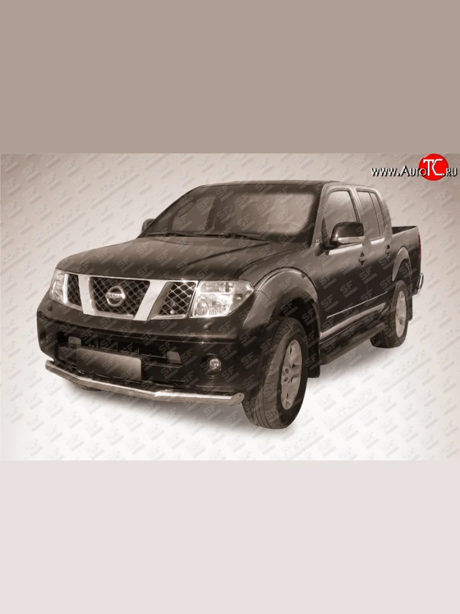 Одинарная защита переднего бампера из трубы диаметром 76 мм Slitkoff  Nissan Navara (2004-2010) 2 D40 (Нержавейка, Полированная)  в Самаре Самарской области