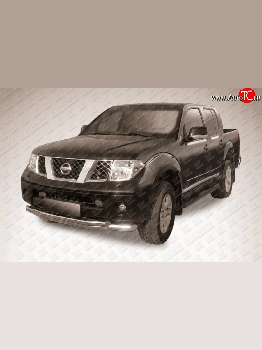 Двойная защита переднего бампера из двух труб диаметром 76 и 57 мм Slitkoff  Nissan Navara (2004-2010) 2 D40 (Нержавейка, Полированная)  в Воронеже Воронежской области