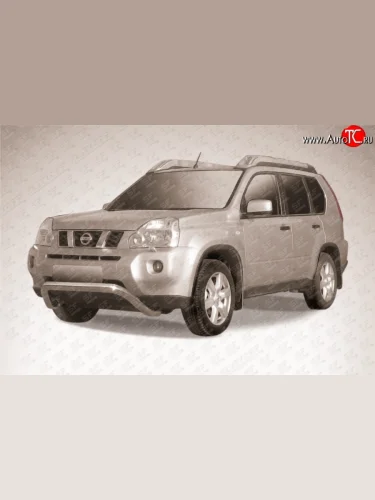 Усиленная низкая защита переднего бампера из трубы диаметром 76 мм Slitkoff Nissan X-trail  2 T31 (2007-2011) дорестайлинг