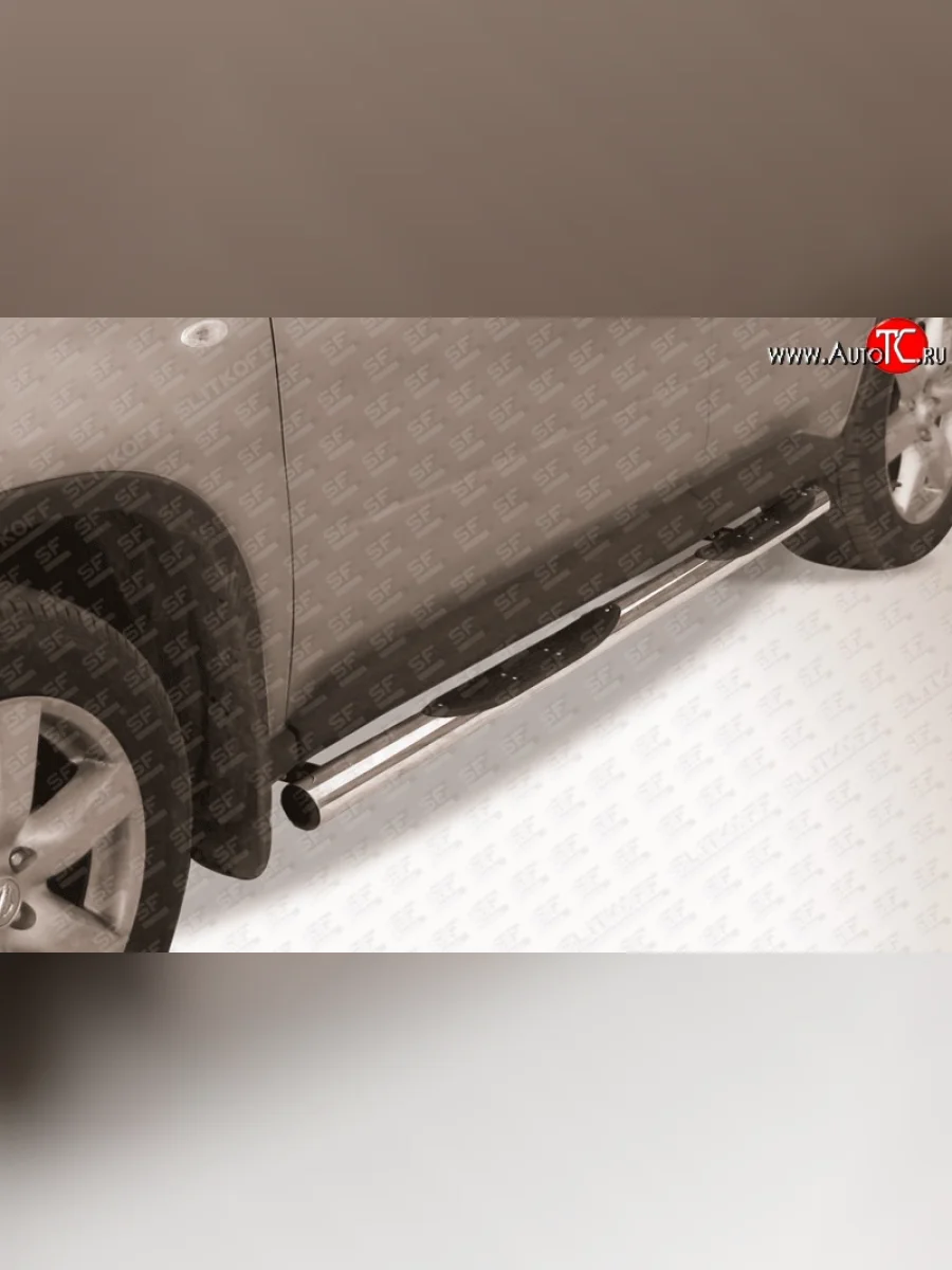 Защита порогов с пластиковыми вставками Slitkoff (d76, нержавейка) Nissan X-trail 2 T31 дорестайлинг (2007-2011) (Цвет: нержавеющая полированная сталь)  в Керчи Республика Крым