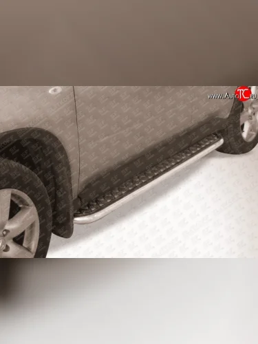 Широкая защита порогов из трубы диаметром 42 мм Slitkoff Nissan X-trail  2 T31 (2007-2011) дорестайлинг