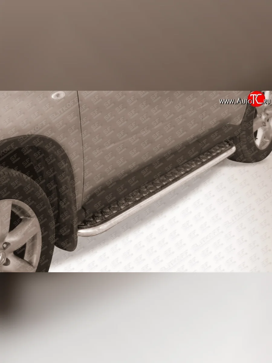 Широкая защита порогов из трубы диаметром 42 мм Slitkoff  Nissan X-trail (2007-2011) 2 T31 (Цвет: нержавеющая полированная сталь)  с доставкой в г. Керчь