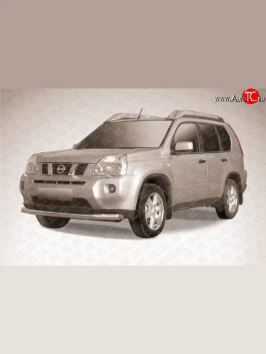 Одинарная защита переднего бампера диаметром 76 мм Slitkoff Nissan X-trail  2 T31 (2010-2015) рестайлинг