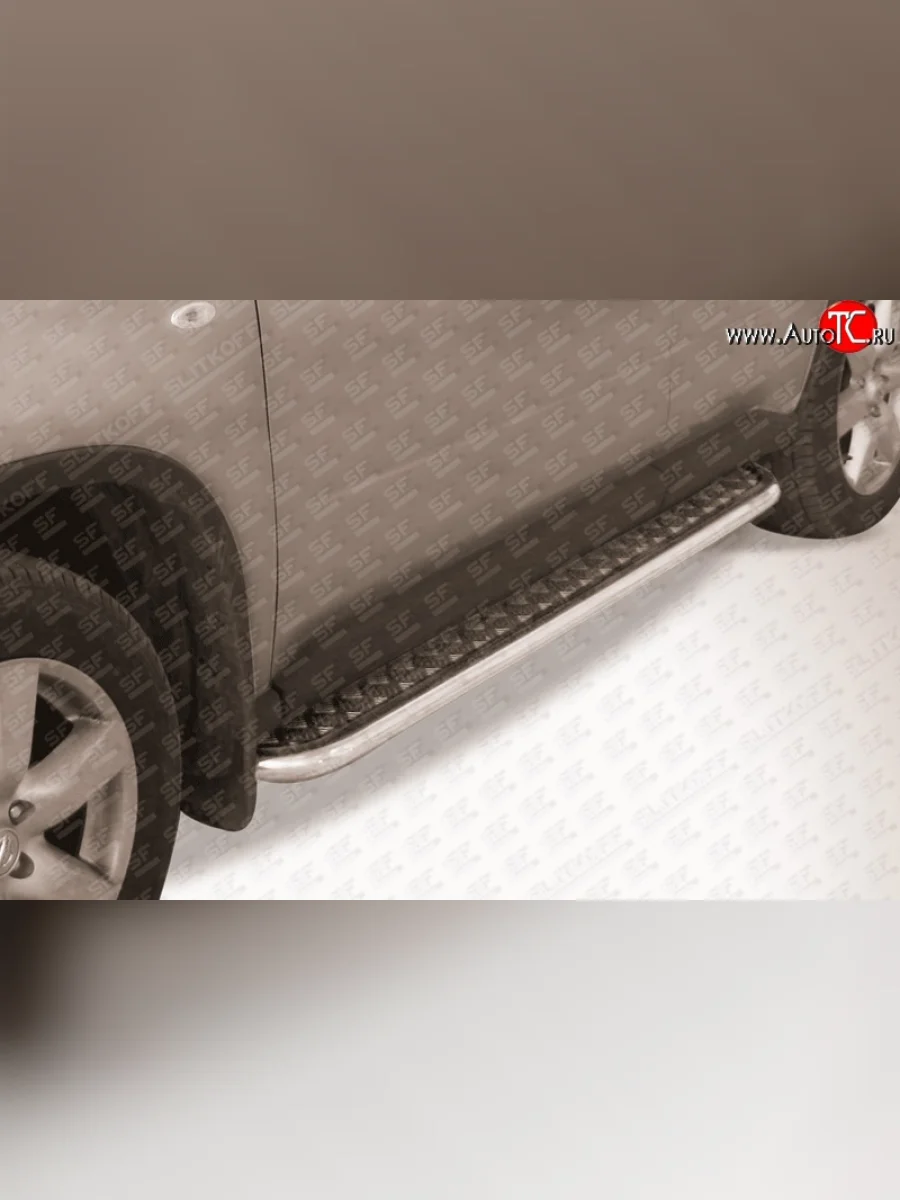 Широкая защита порогов из трубы диаметром 42 мм Slitkoff  Nissan X-trail (2010-2015) 2 T31 (Цвет: нержавеющая полированная сталь)  с доставкой в г. Керчь