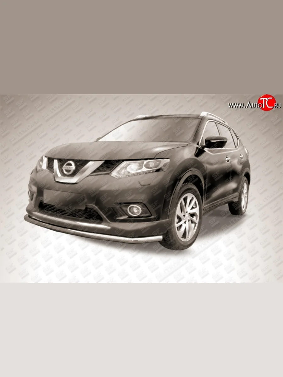 Защита переднего бампера из длинной трубы диаметром 57 мм Slitkoff Nissan X-trail 3 T32 дорестайлинг (2013-2018) (Цвет: нержавеющая полированная сталь)  с доставкой в г. Керчь