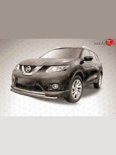 Короткая двойная защита переднего бампера из двух труб диаметром 57 и 42 мм Slitkoff Nissan X-trail 3 T32 дорестайлинг (2013-2018)