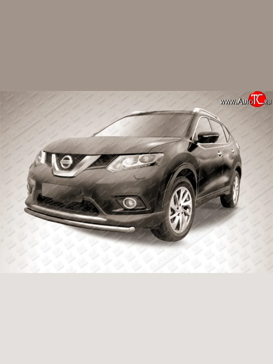 Защита переднего бампера из короткой трубы диаметром 57 мм Slitkoff Nissan X-trail 3 T32 дорестайлинг (2013-2018) (Цвет: нержавеющая полированная сталь)  с доставкой в г. Керчь