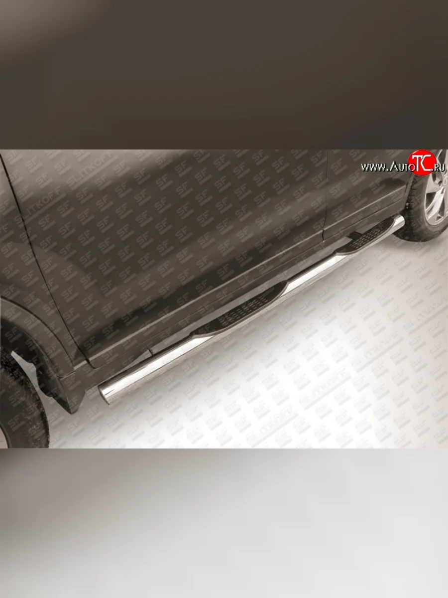 Защита порогов из трубы d76 мм с пластиковыми вставками для ног Slitkoff Nissan X-trail 3 T32 дорестайлинг (2013-2018) (Цвет: нержавеющая полированная сталь)  с доставкой в г. Керчь