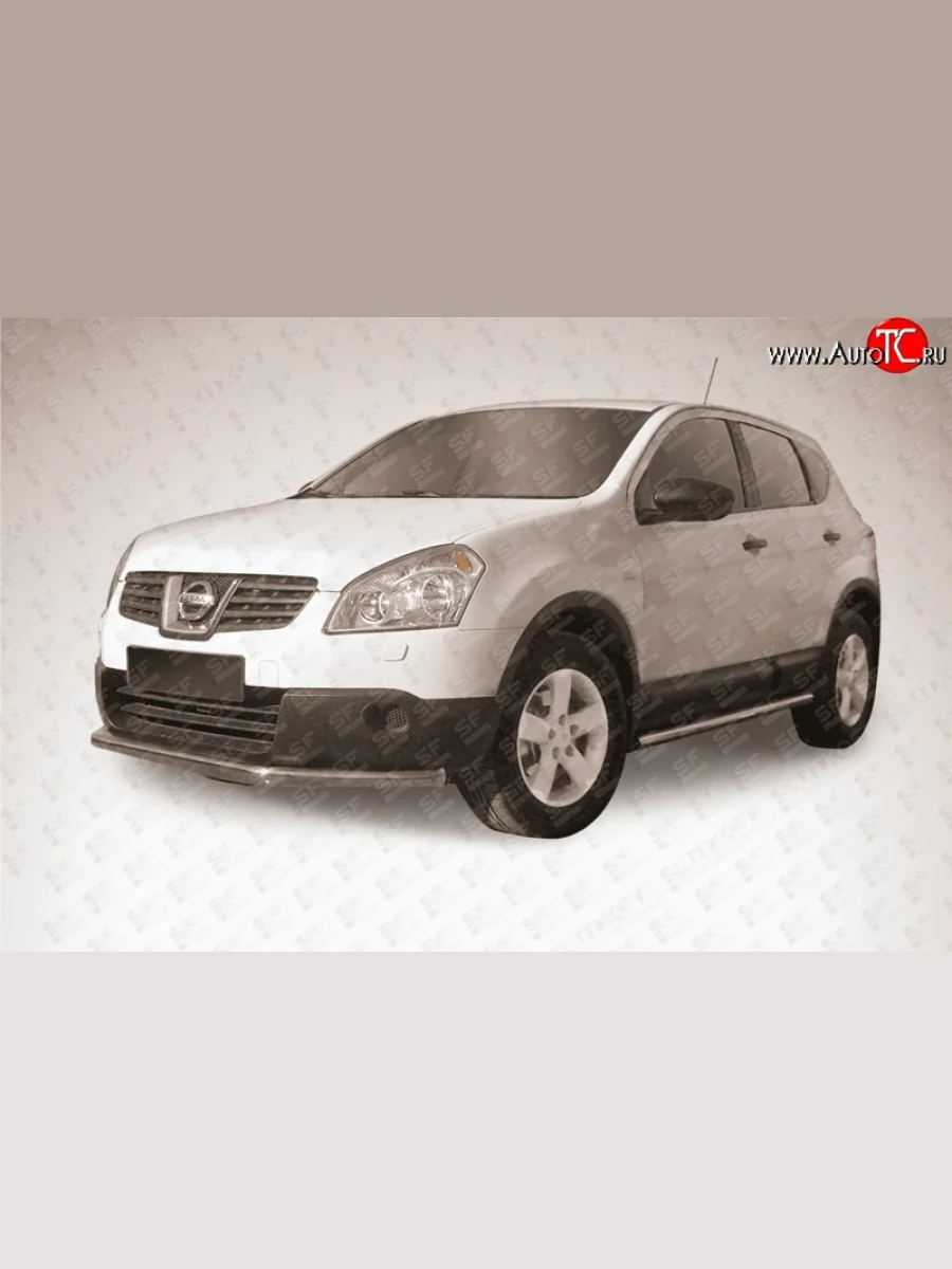 Защита переднего бампера из длинной трубы диаметром 57 мм Slitkoff  Nissan Qashqai (2007-2010) 1 J10 (Нержавейка, Полированная)  в Воронеже Воронежской области