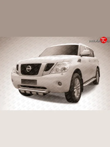 Одинарная защита переднего бампера из трубы диаметром 76 мм с защитой картера Slitkoff Nissan Patrol 6 Y62 дорестайлинг (2010-2014)