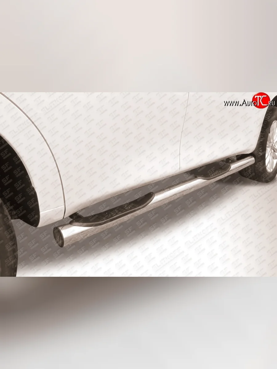 Защита порогов из трубы d76 мм с пластиковыми вставками для ног Slitkoff  Nissan Patrol (2010-2014) 6 (Нержавейка, Полированная)  в Керчи Республика Крым