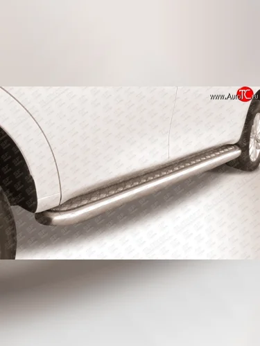 Широкая защита порогов с трубой диаметром 76 мм Slitkoff (Нержавейка) Nissan Patrol 6 Y62 дорестайлинг (2010-2014)