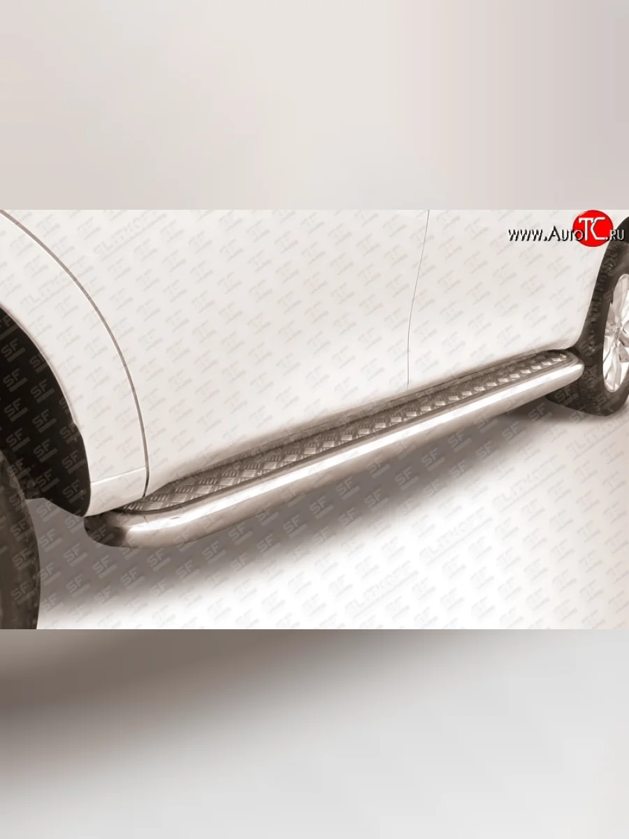 Широкая защита порогов с трубой диаметром 76 мм Slitkoff Nissan Patrol 6 Y62 дорестайлинг (2010-2014) (Нержавейка, Полированная)  в Керчи Республика Крым