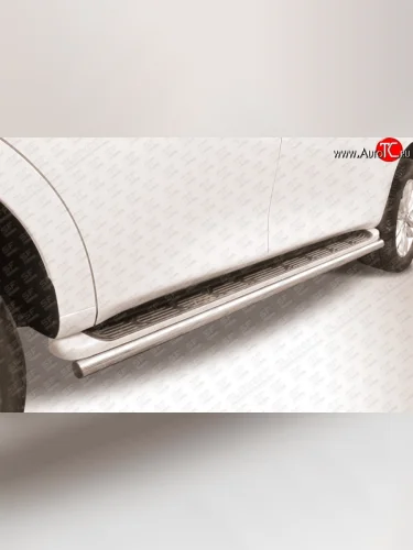 Защита штатных порогов из круглой трубы диаметром 57 мм Slitkoff (Нержавейка) Nissan Patrol  6 (2010-2014) Y62 дорестайлинг