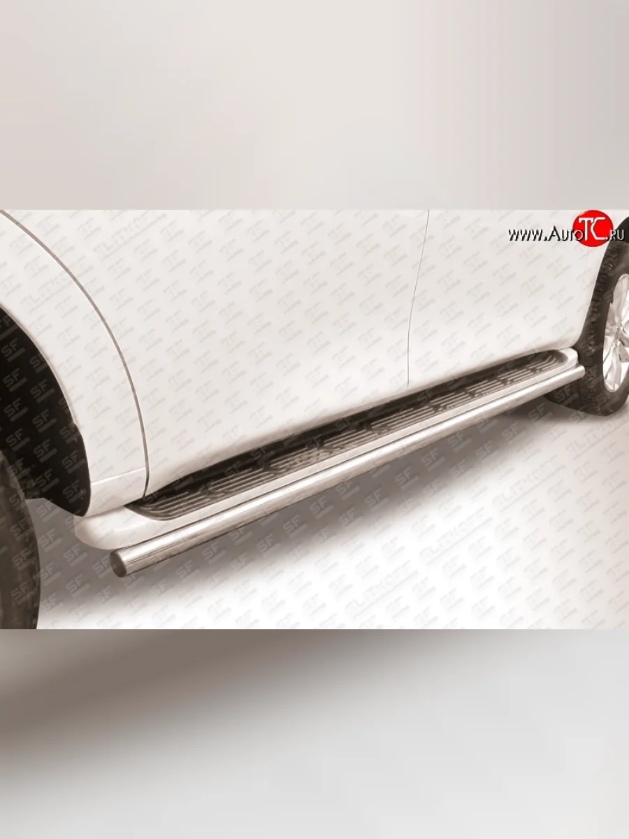 Защита штатных порогов из круглой трубы диаметром 57 мм Slitkoff Nissan Patrol 6 Y62 дорестайлинг (2010-2014) (Нержавейка, Полированная)  в Керчи Республика Крым